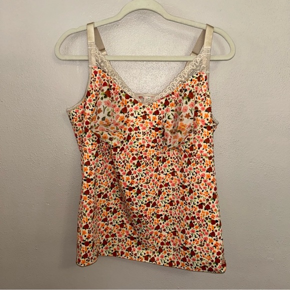 Ruby Ribbon Tops - Ruby Ribbon Cream Floral Lace-Trim Camisole shapewear with Orange & Pink Accents